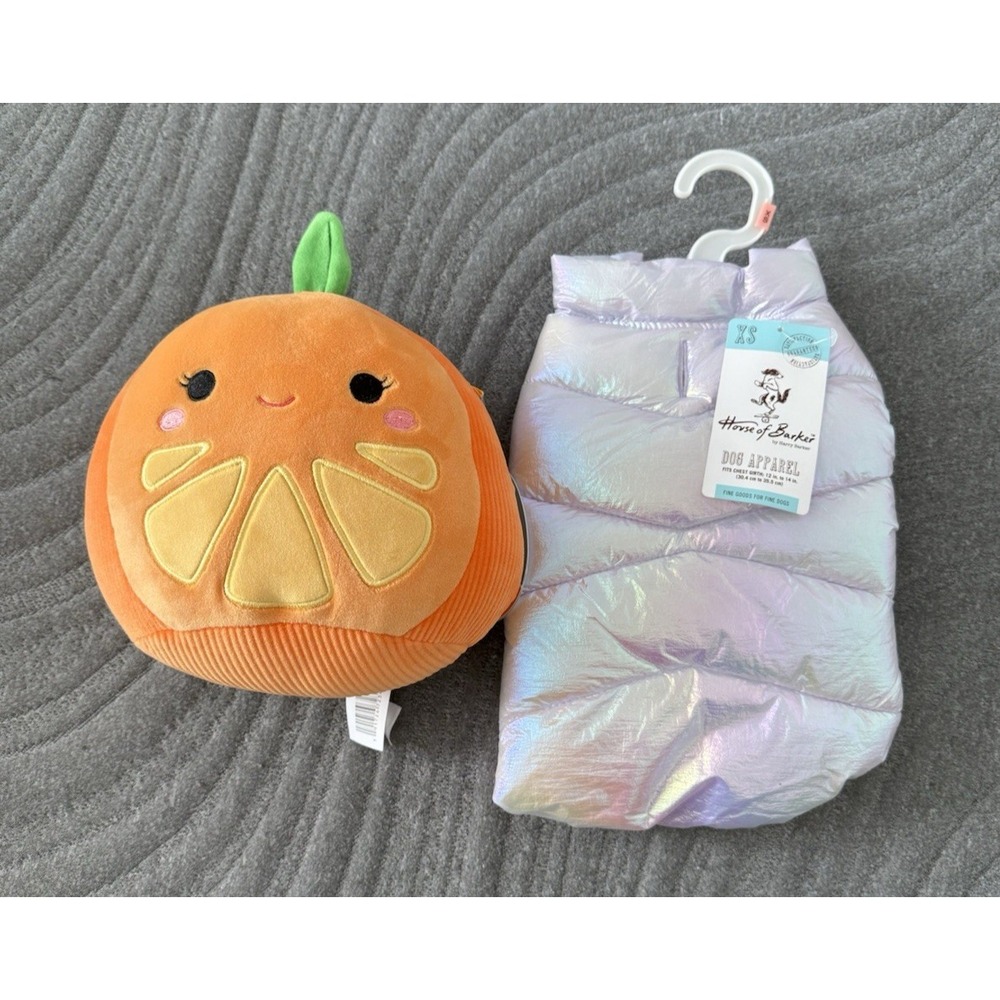 Dog Puffer Vest XS House Of Barker Quilted Dog‎ Squeaky Toy Lot Squishmallow NWT